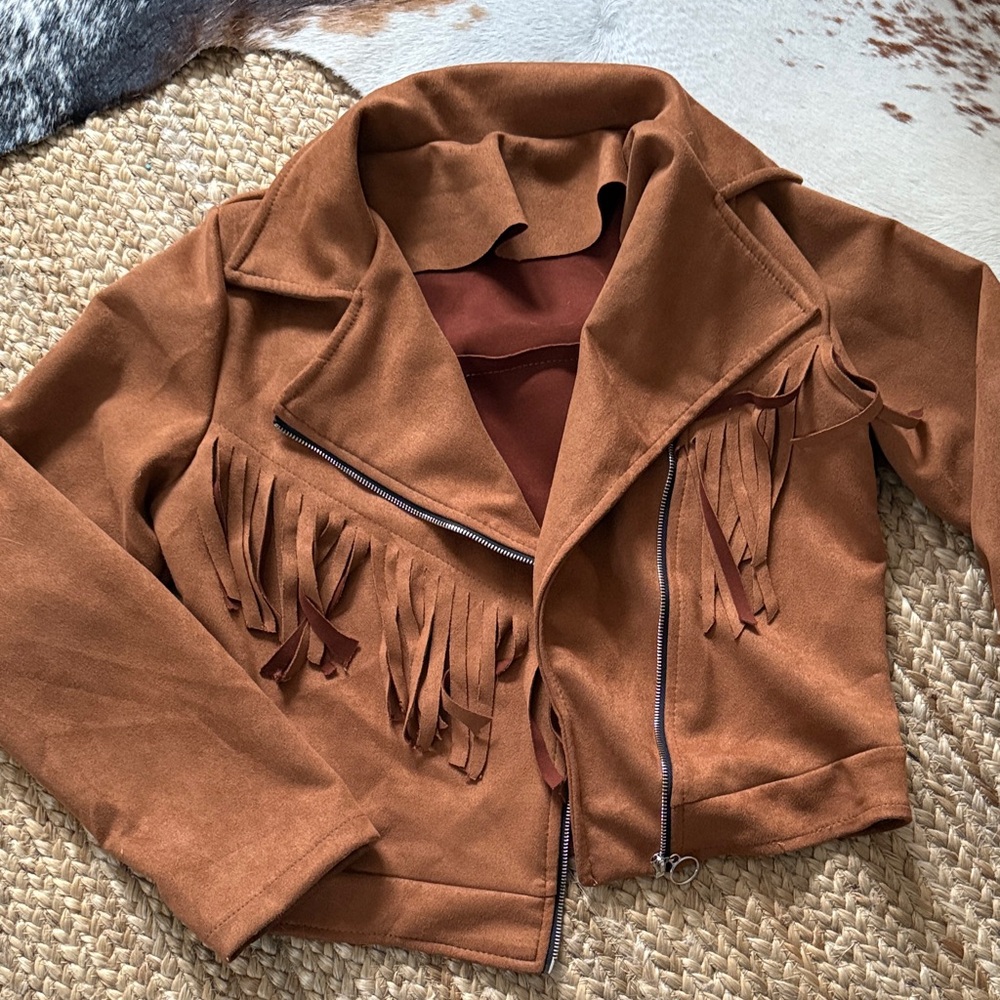 Brown Suede Fringe Women's Jacket Cropped